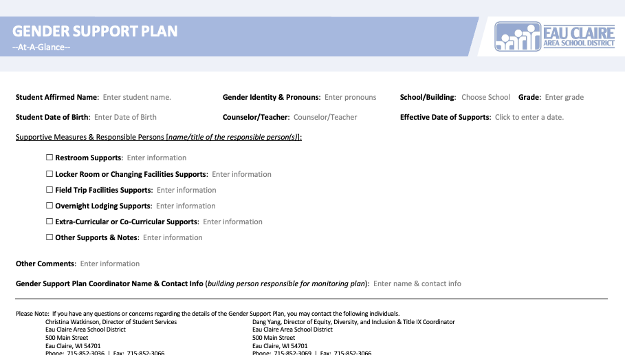 Eau Claire Gender Support Plan